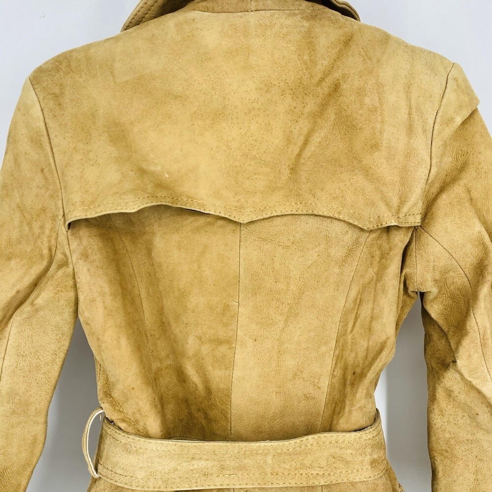Vintage Nubuck Suede Bosfor Tan Leather Trench Coat Fall Fashion Size 48 Small - Picture 8 of 10